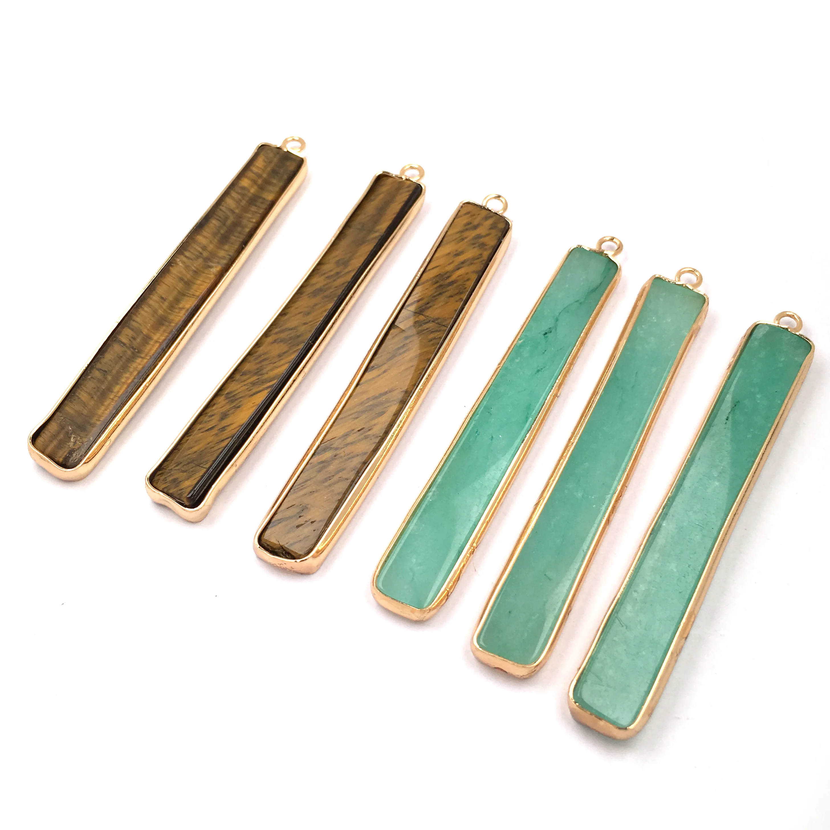 

Natural Stone Long Gold Edging Semi-precious Stone Pendant Charms Pendants for Jewelry Making DIY Necklace Size 10x46mm