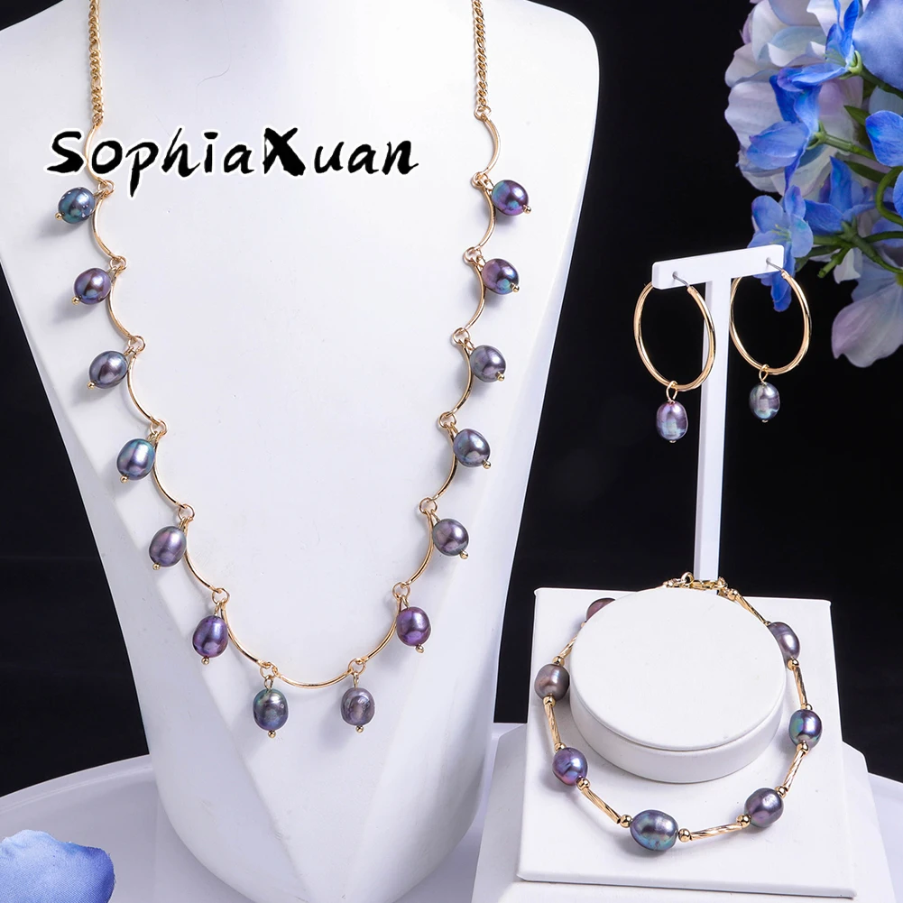 

SophiaXuan Jewelry Sets Hawaiian Polynesian Freshwater Pearl Necklace and Bangles Fashion Necklaces Earrings for Women 2021