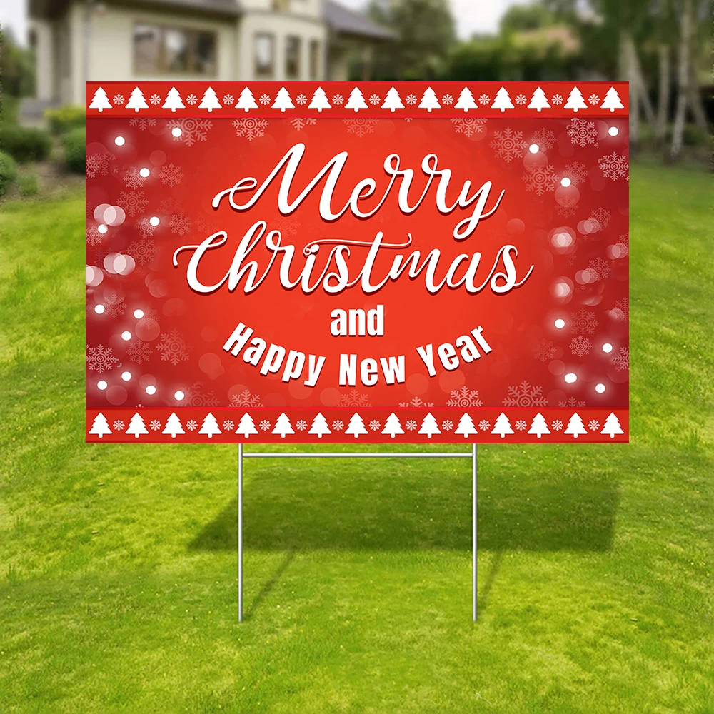 

Plastic Yard Sign with Ground Stakes Happy New Year and Merry Christmas Decorations Lawn Sign Weather Resistant Proof Decor
