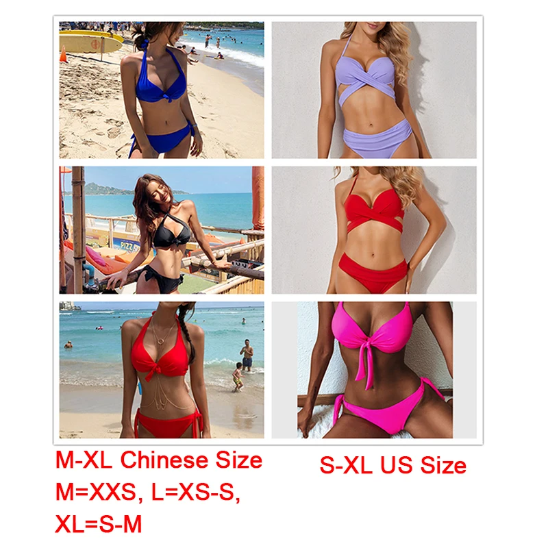 

Swimwear Women Halter Bikini 2021 Summer Sexy Red Black Solid Swimsuit Push Up Padded Underwire Swim Suits Bandage Bathing Suits
