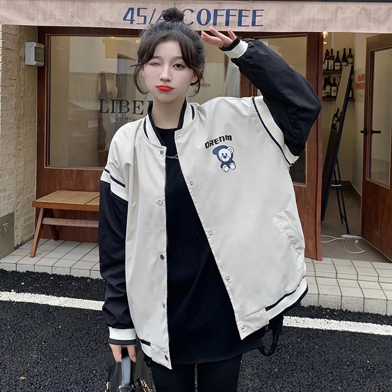 Женская бейсбольная куртка Bear осень-зима 2021 универсальная Свободная топ Rac |