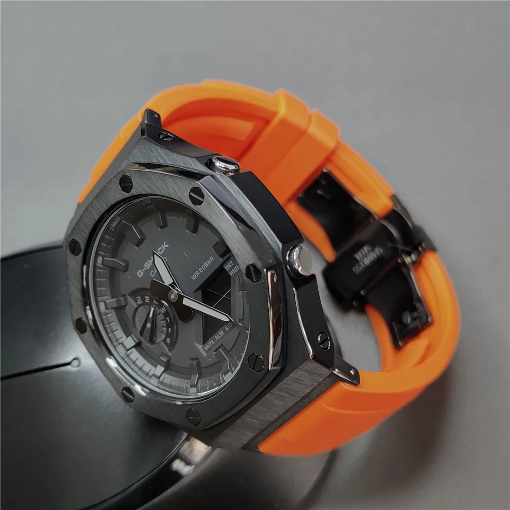 Hontao GA2100 Watch Strap Adapter Metal 2rd Bezel Fluorine Rubber Watch