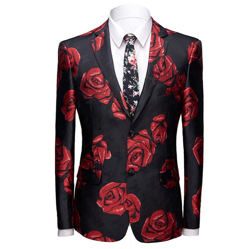 Мужские костюмы с принтом красных роз yunклос Свадебный приталенный ужин женские
