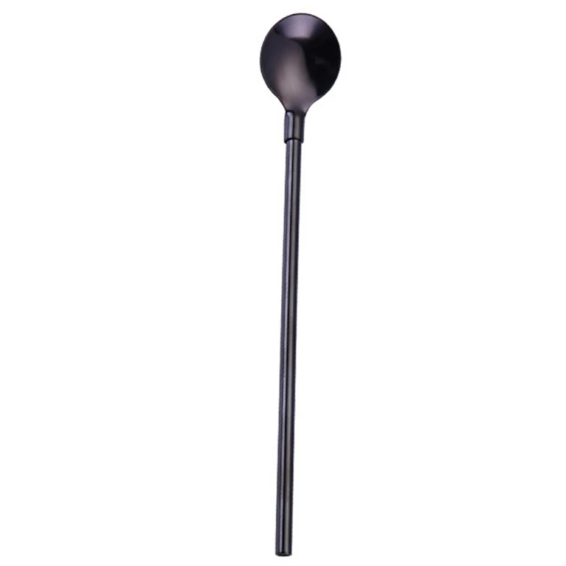 Stainless Steel Friendly Drinking Straw Spoon With Long Handle Milk Tea Spoon Kitchen Tableware Colorful Straw