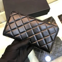 luxury ch brand 11 mirror quality leather women long wallet caviar clutch bag zipper coin purse lady mobile phone women wallet