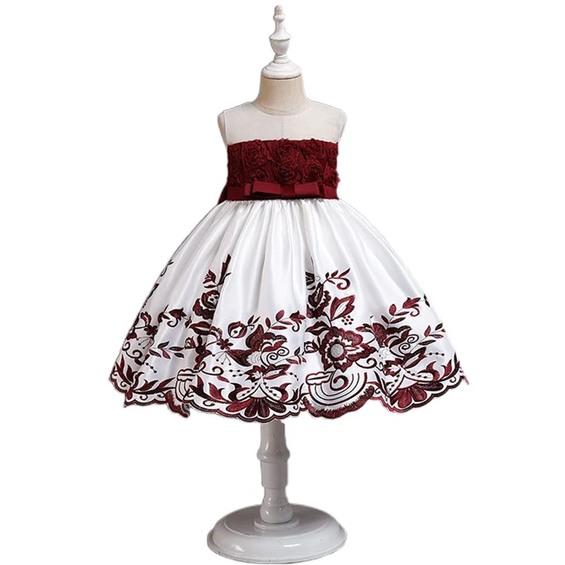 

2021 Summer New Children's Dress Embroidered Lace Princess Dresses Bow-knot Puffy Dress Performing Piano Clothes