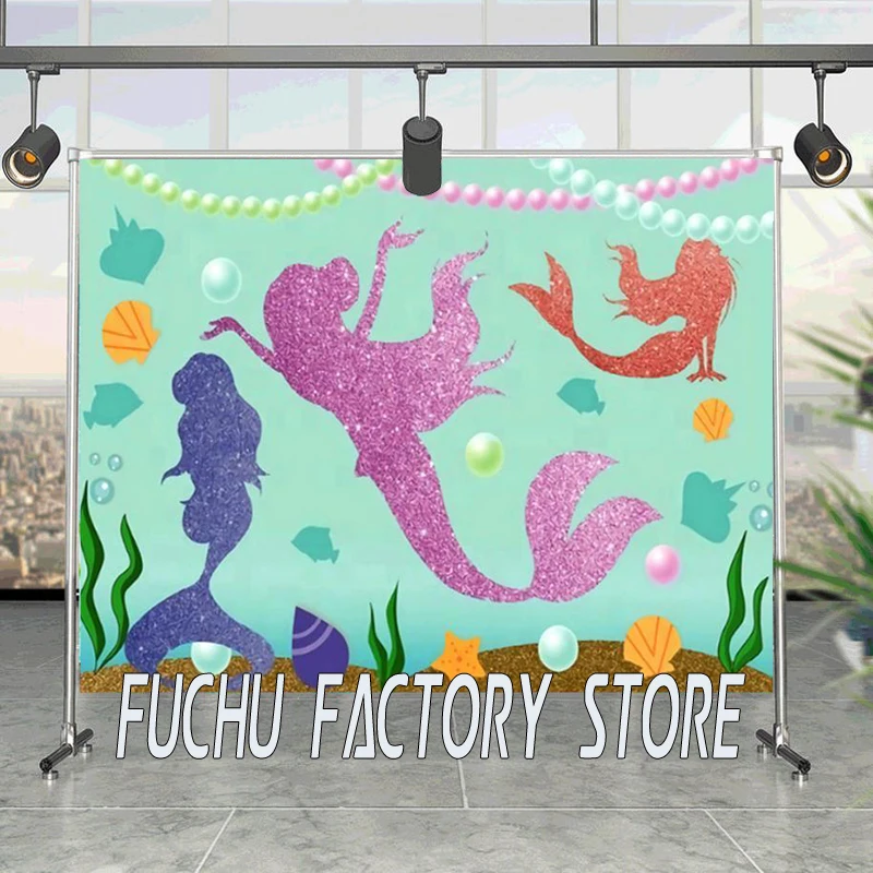 

Happy Mermaid Abstract Cartoon Background Children Birthday Party Decoration Photo Studio Props Wallpaper Photography Vinyl