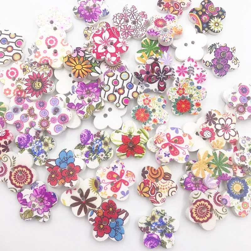 

50pcs Mix Flowers Buttons 15mm Sewing Craft Mix Lots WB741