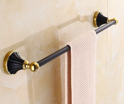 Single Towel Bar Набор аксессуаров для ванной комнаты, 304 нержавеющая сталь, вешалка для полотенец, угловая полка, держатель для бумаги, вешалка для полотенец, 5 крючков, оборудование для ванной, черный и золотой - Цвет: Single Towel Bar