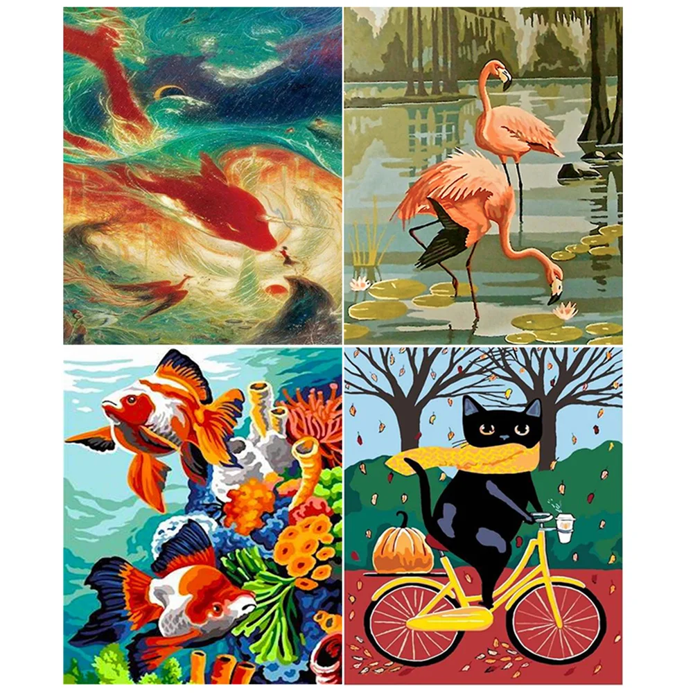 

Animal DIY Oil Painting By Numbers for Adults Kids Flamingo Goldfish Hand Painted Art Picture On Canvas Kit Home Decor Gift
