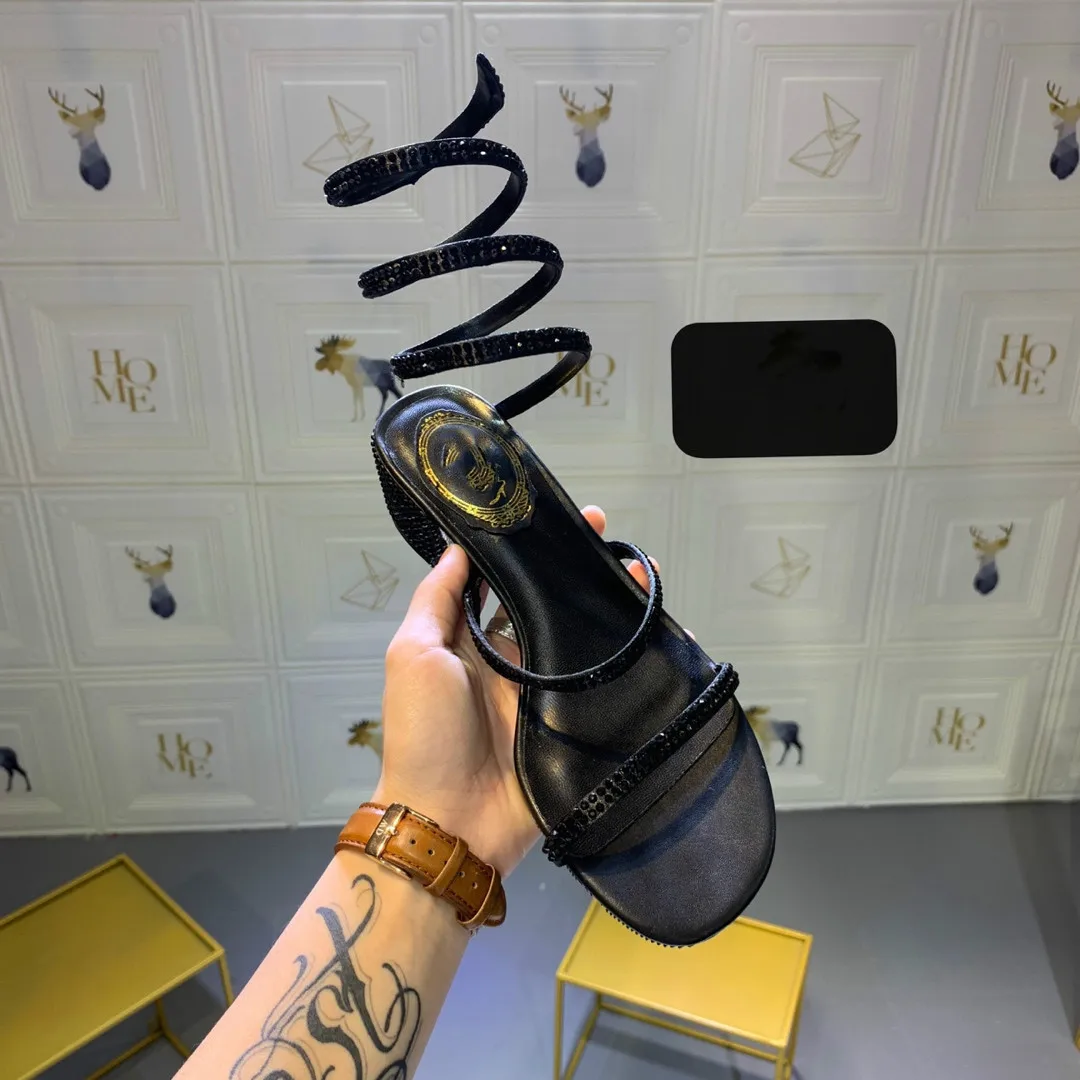 2019 Brand New RC Rhinestone High Heels Sandals Women Gladiator Italian Shoes Matching Bags Slip-On | Обувь