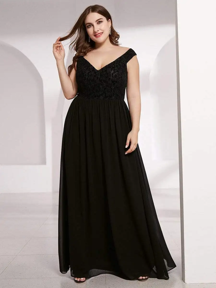 

Floor Length Plus Size Chiffon Deep V Neck Wholesale Evening Dresses