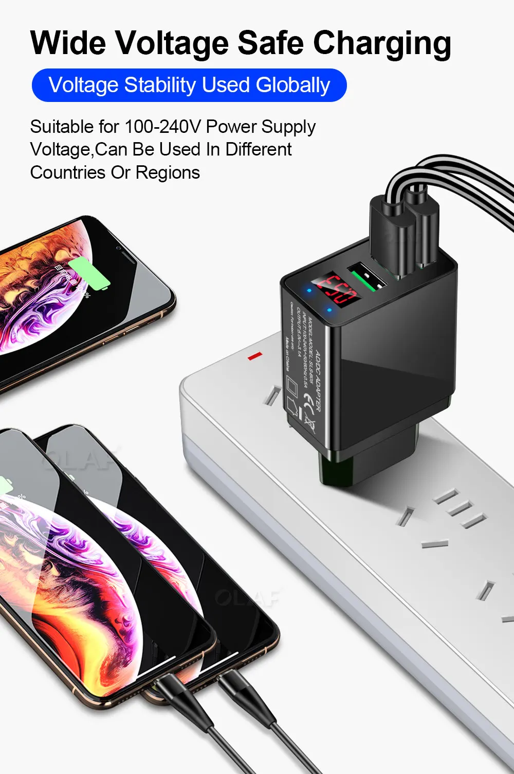 OLAF 3 порта USB зарядное устройство светодиодный дисплей ЕС вилка всего Макс 3.1A быстрая смарт-зарядка зарядное устройство для мобильных устройств для iPhone iPad samsung