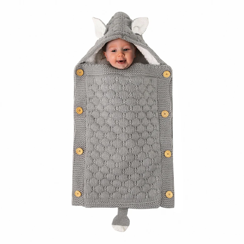 

1pc Stroller Sleeping Bag Four Seasons European Soft Warm Knitted Button Fleece Padded Warm Mini Tail With Kawaii Ears For Baby