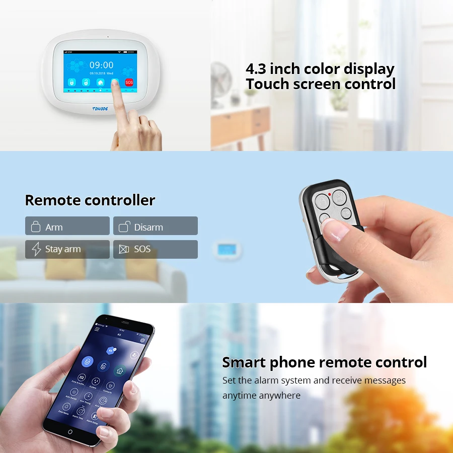 Система сигнализации TOWODE K52 Wi-Fi GSM 4 3 дюйма Полноцветный сенсорный дисплей умные