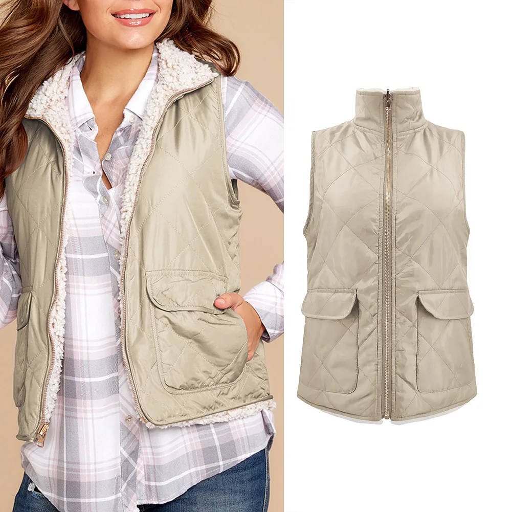 

Women Stand Collar Waistcoat Winter Warm Padded Sleeveless Vest Coat J55