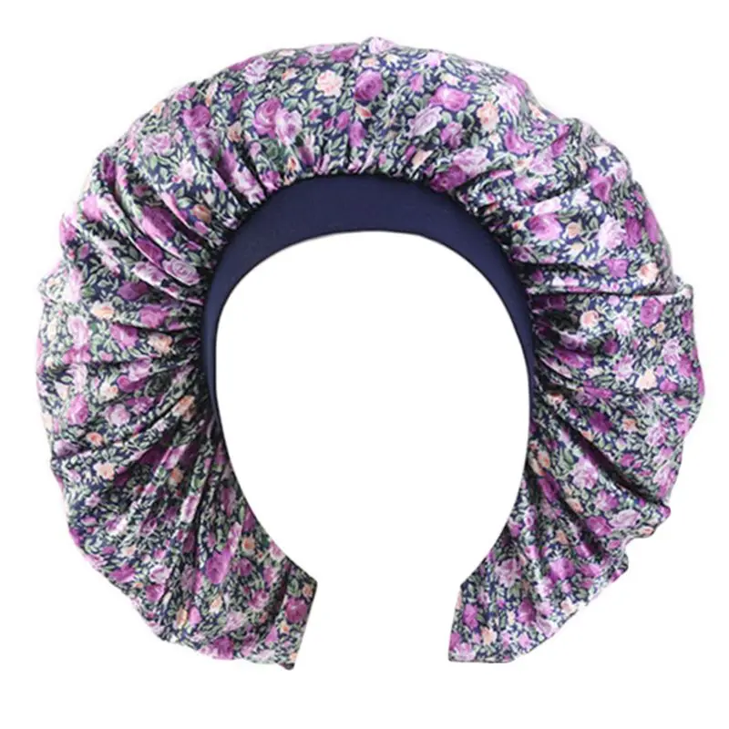 

Women Extra Large Satin Bonnet Sleep Night Cap Wide Band Floral Jumbo Chemo Cap B95F
