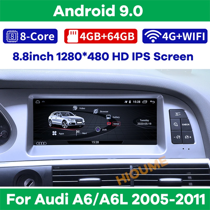 Автомобильный мультимедийный DVD плеер 8 ядер Android 9 0 GPS навигация для Audi A6/A6L 2005 2011 4 +