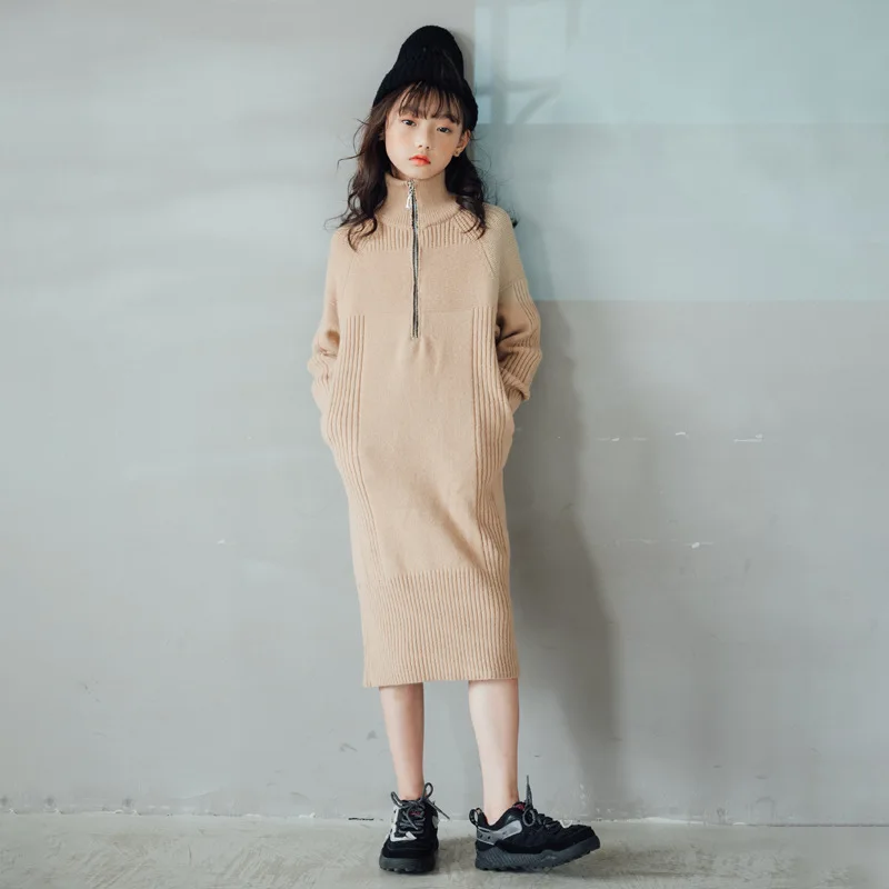 

Трикотажное прямое платье для девочек-подростков, зима 2022, детская повседневная спортивная одежда, модное элегантное средней длины, #9289