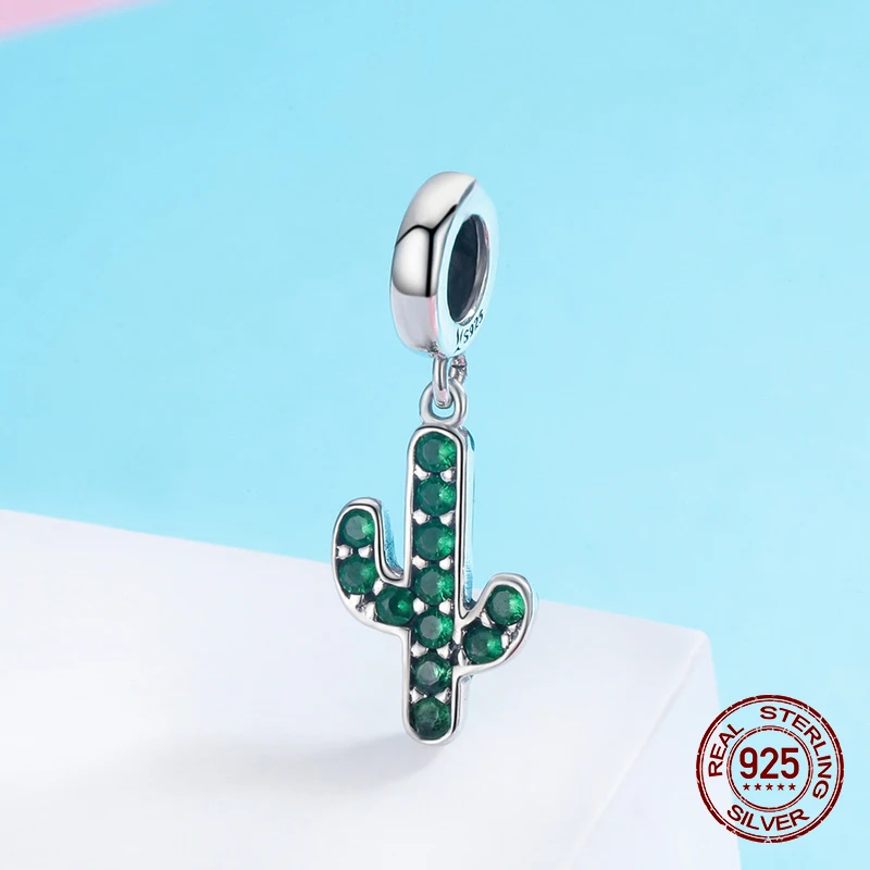 Кулон из серебра 100% пробы с зеленым цирконием ожерелье кактусом подходит для