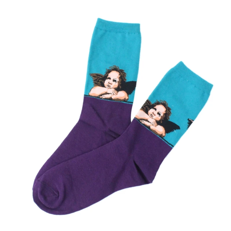 Ретро женские носки искусство знаменитая картина маслом печать мужские забавные