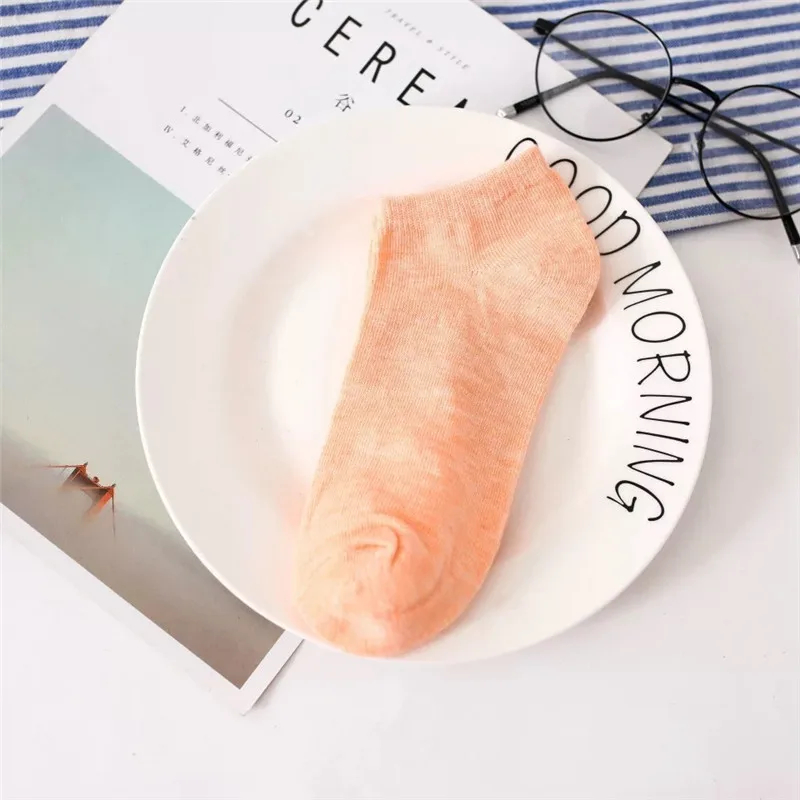 Женские носки незаметные неглубокие цветные хлопковые однотонные | Женская