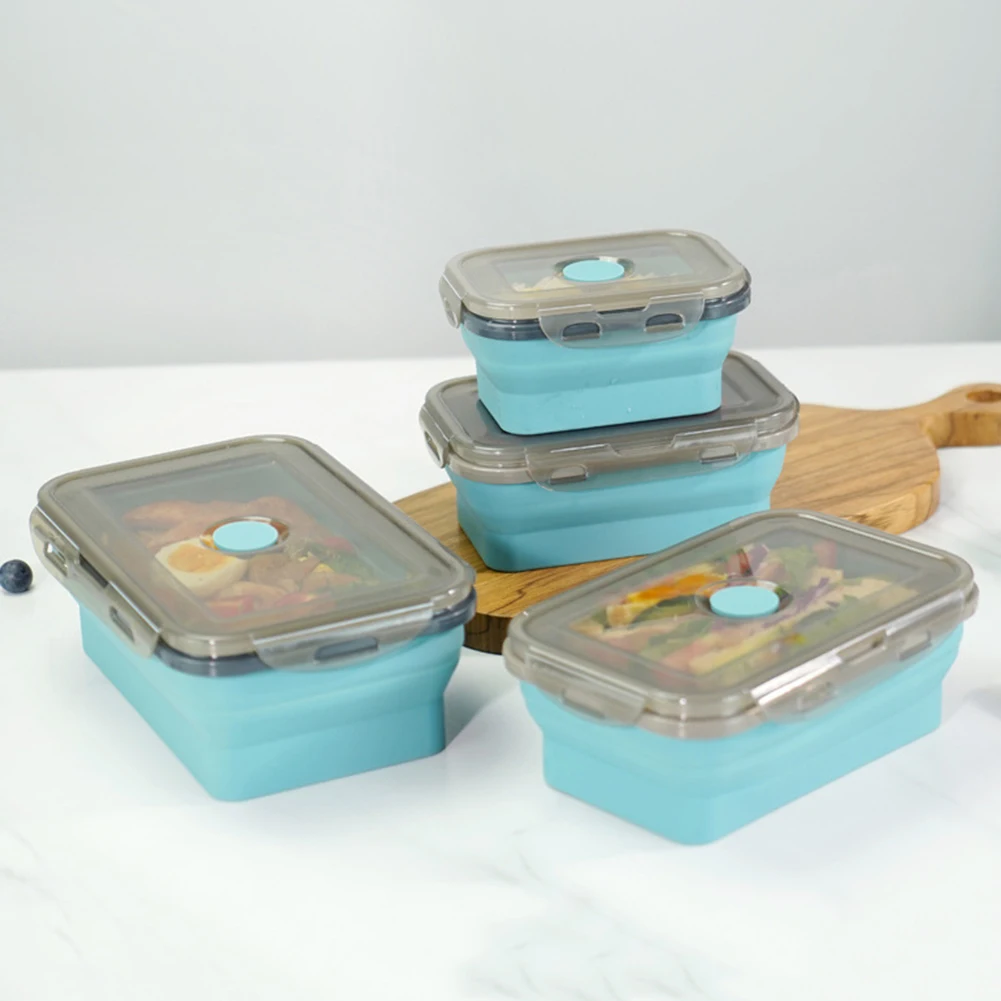 Silicone Lunch Box Foldable Microwave Oven Bento Lunchbox Kitchen Home School Picnic Camping Food Storage Container Accessories