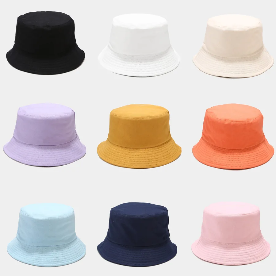 

2021 new pure color light board double-sided fisherman hat outdoor sunscreen simple sun hat foldable women basin hat