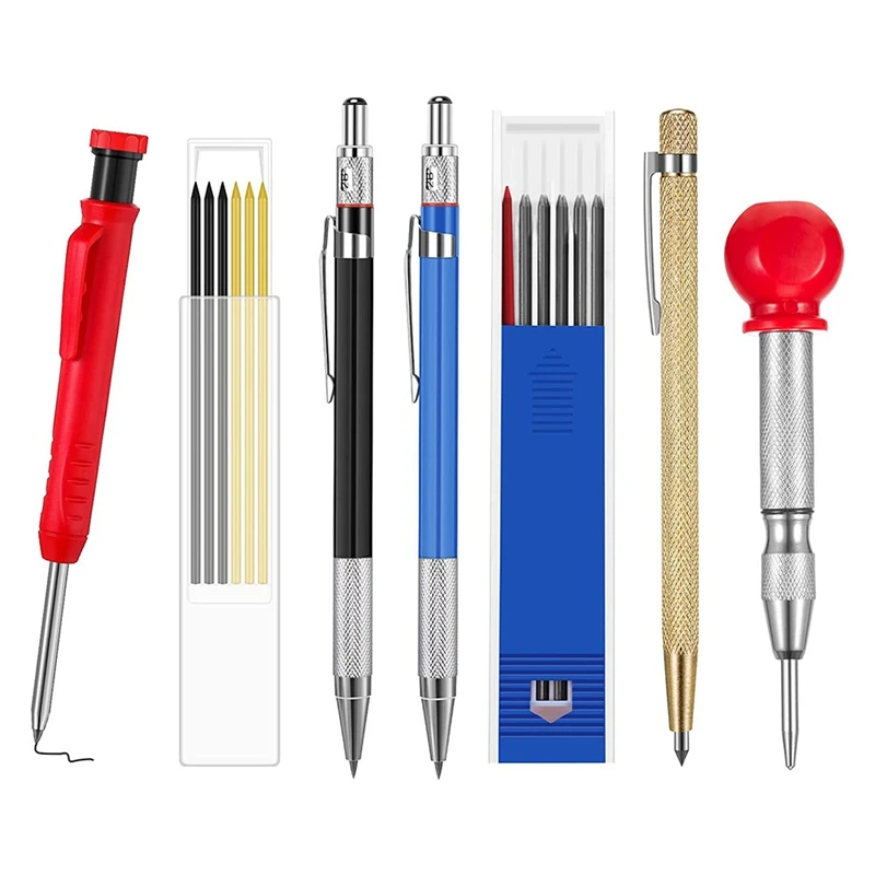 

Carpenter Scriber Marking Kit, Including 3 Pcs Carpenter Pencils with Replaceable Refills, Gold Carbide Scriber Tool