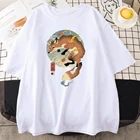 Женская футболка с принтом укийое Fire Fox, Повседневная футболка с круглым вырезом и коротким рукавом, дышащие свободные мужские футболки