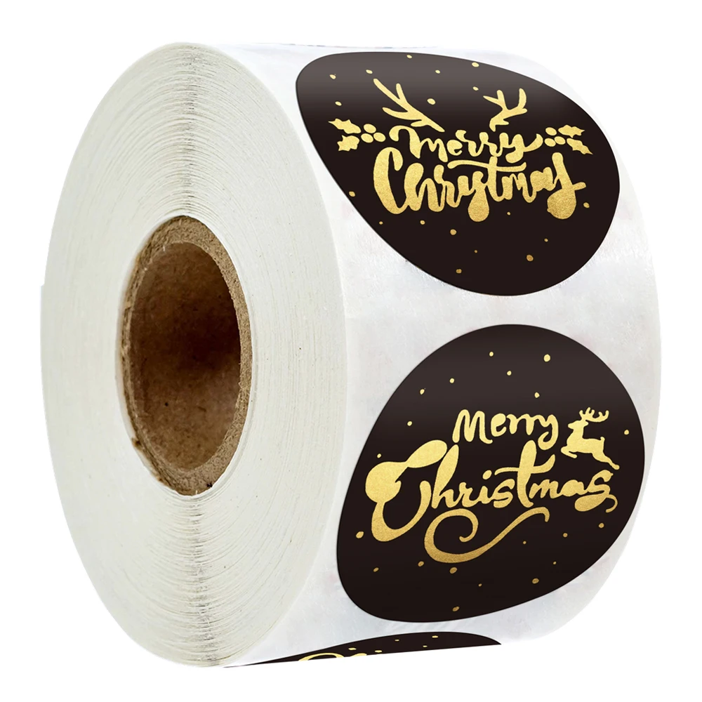 

500Pcs 1.5inch Decoration Stickers Merry Christmas Gold Leaf Label for Kids Gift Adhesive Tag Waterproof for Stationery Stickers