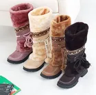 Женские сапоги до середины икры; Femme; Зимняя теплая плюшевая обувь; Женские зимние сапоги с бахромой; Женские криперы на высоком каблуке; Botes Mujer