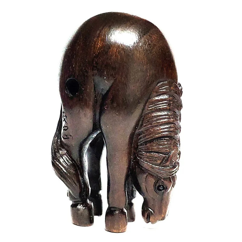 

Y6963 - Collectible 20 Years Old 2" Hand Carved Ebony Ironwood Netsuke - Handsome Horse