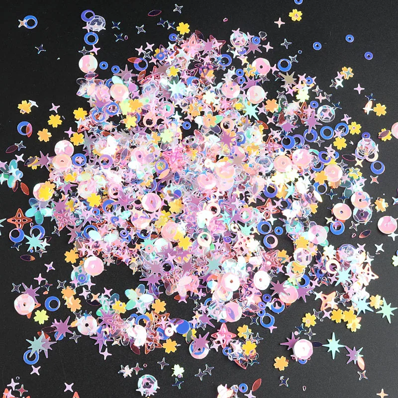 Смешанные Прозрачные бело розовые пайетки для рукоделия блестящая Звезда