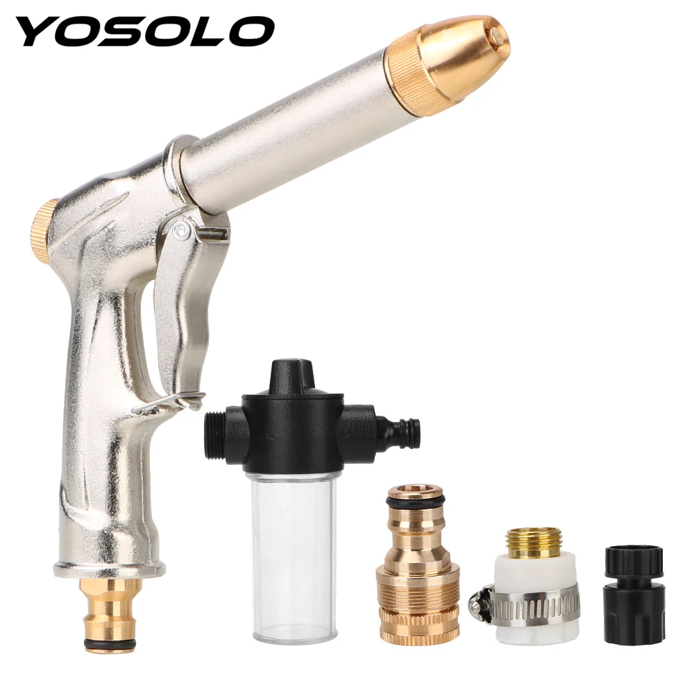 

YOSOLO Watering Hose Nozzle Sprinkler Copper Cleaning Tools High-pressure Water Gun Car Foam Water Gun For Car Garden Cleaning