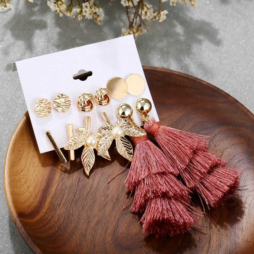 Набор женских серег-колец с кисточками и длинными | Украшения аксессуары