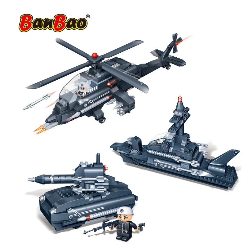 BanBao 3 в 1 строительные блоки военный вертолет армейский Танк корабль развивающие