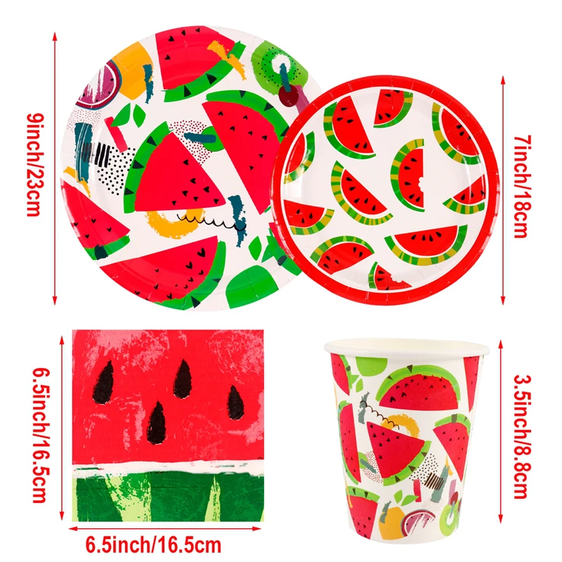

QIFU Watermelon Party Disposable Tableware Plates Napkins Cups Happy Birthday Party Decor kids Summer Party Decor Baby Shower