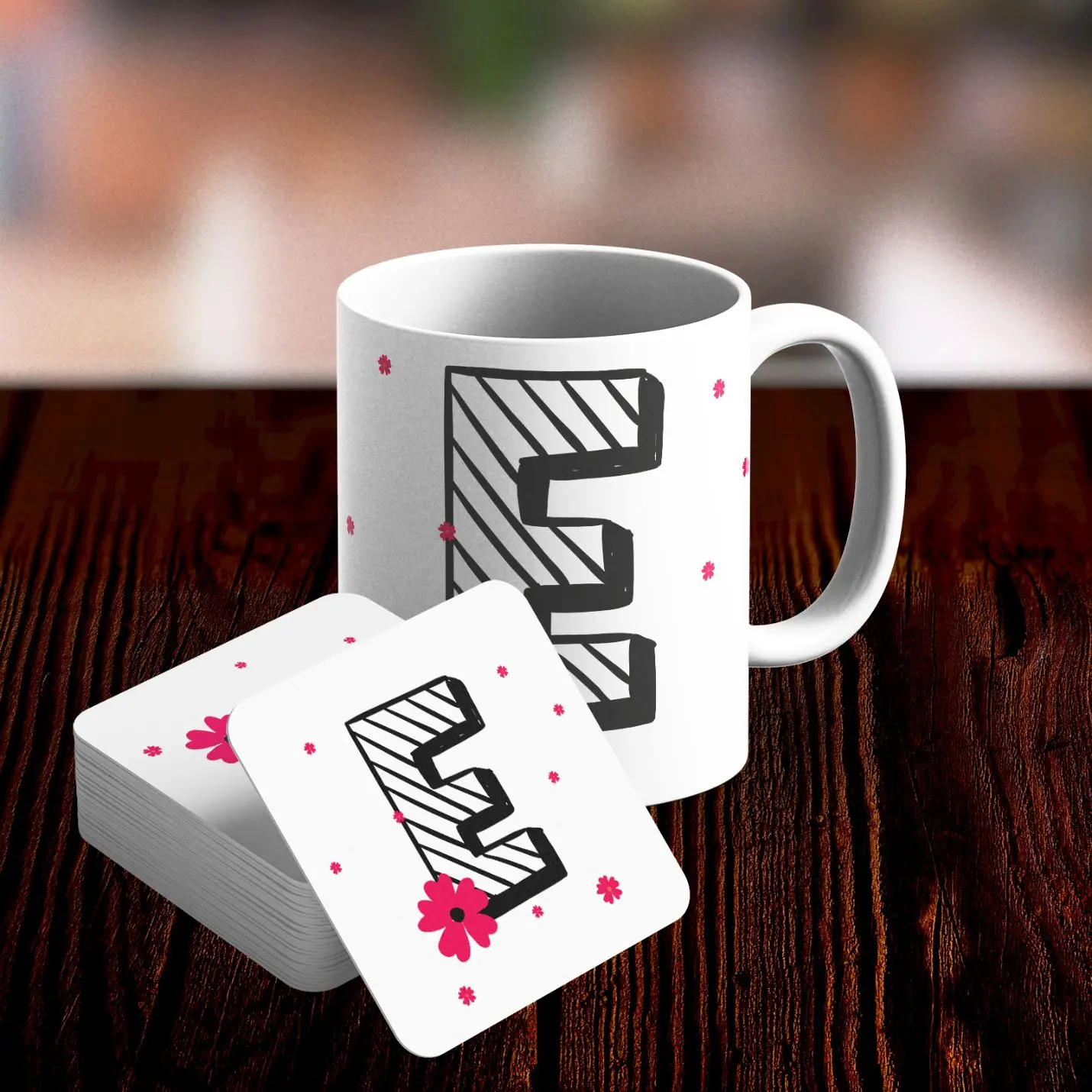 

E Letter Design Mug and Cup Coaster Set