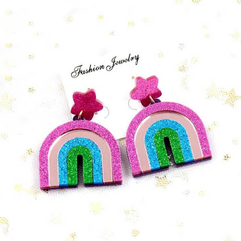Акриловые геометрические Красочные Звезды радужные Висячие серьги для женщин