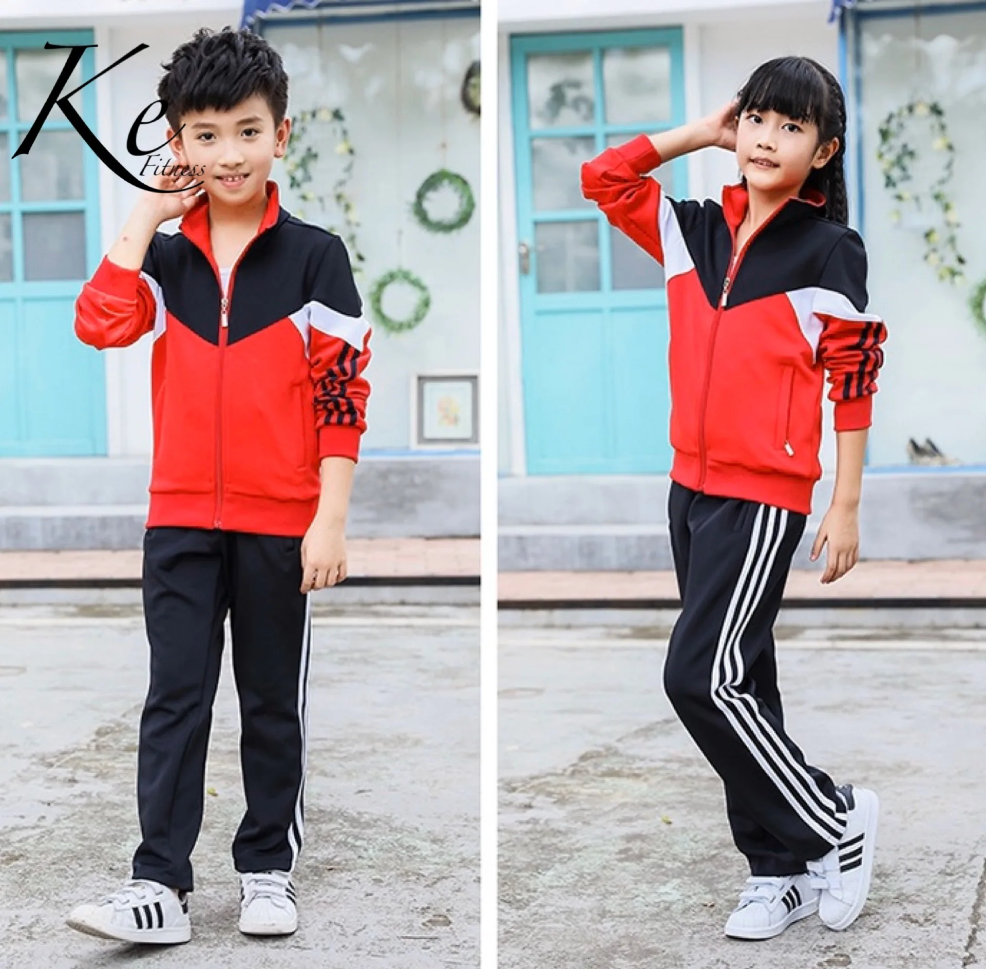 Ropa deportiva para la familia hombre nino nina mujer chandal deportivo pantalon chaqueta traje deportivo; Спортивный комплект для семьи и детей - Цвет: ninos rojo