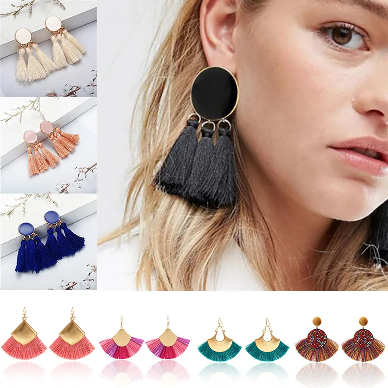 

Fashion Bohemian Tassel Drop Earrings For Women Vintage Statement Earrings Yellow Big Dangle Fringe Earrings 2019 Jewelry