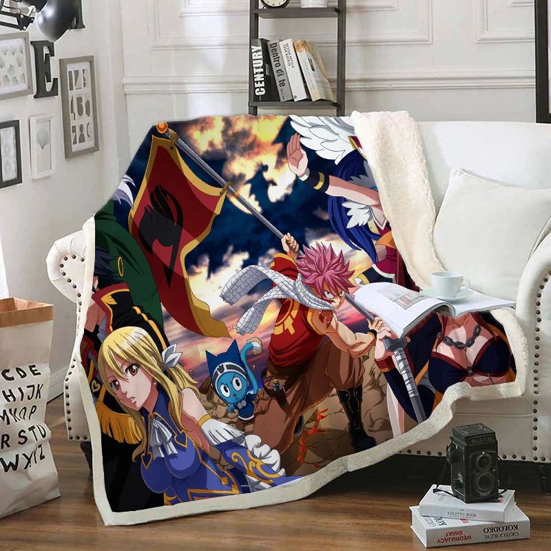 

Fairy Tail Funny Character Blanket 3D Print Sherpa Blanket on Bed Home Textiles Dreamlike Style 05