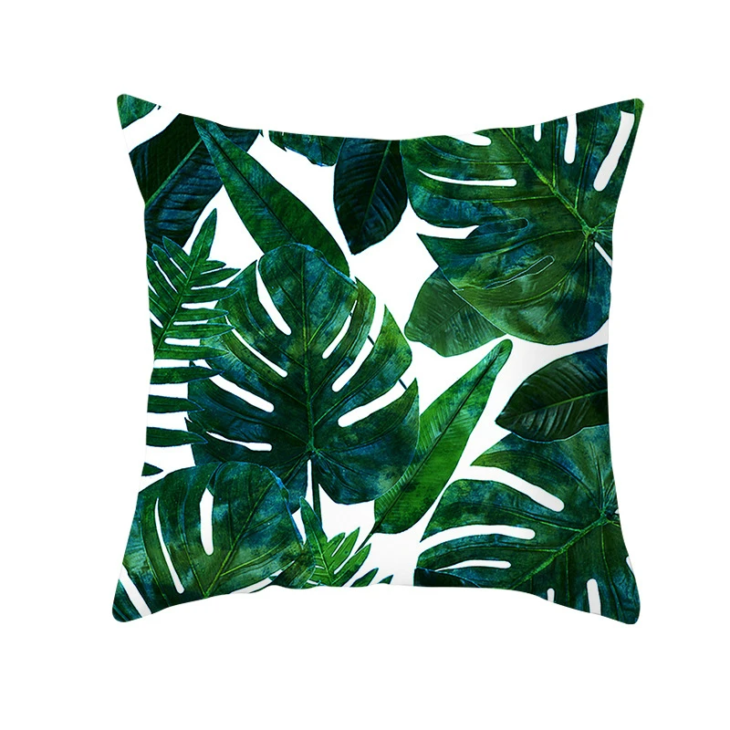 

Pillow Case Polyester Decorative Pillowcases Green Leaves Throw Pillow Cover Square 45*45cm Polyester Peachskin Tropical Plants