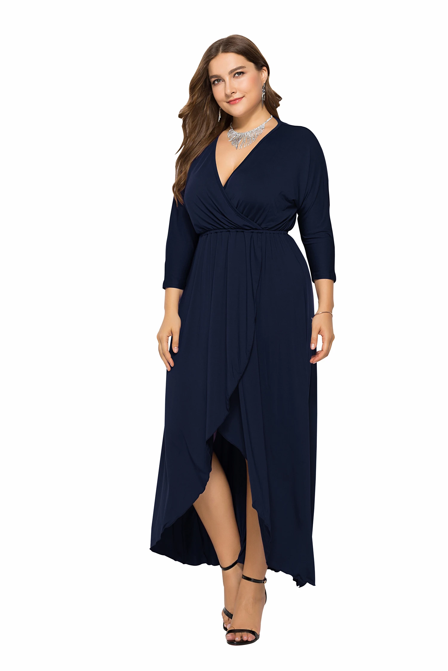 

New Women Clothes 4XL Plus Size Maxi Dresses Women Large Curv Sexy V-Neck Batwing Sleeve Lrrgular Autumn Fashion Party Dress