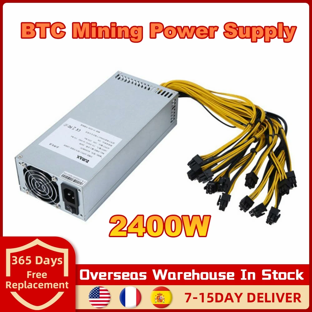 

Блок питания для майнинга 2400 Вт PC BTC 2U 180-240 в активный PFC бесшумный игровой настольный компьютер адаптер ower с 6-контактным кабелем