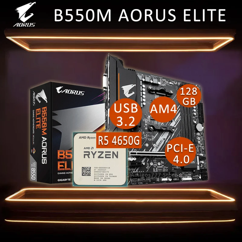 Preise Gigabyte B550M AORUS ELITE Mit AMD Ryzen 5 PRO 4650G CPU Motherboard Set Sechs Core Zwölf Themen Desktop B550 Placa-Mãe AM4 Neue