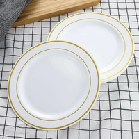 20pcs disposable plastic tableware gold trim golden dishes plates tableware for wedding party dinner tableware