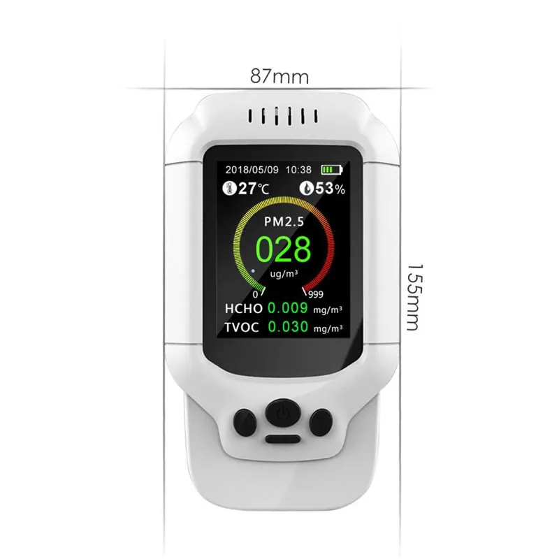 

Air Quality Detector Multi-functional Formaldehyde Ozone Monitor HCHO CO2 TVOC Air Detect LCD Display USB Charging Gas Analyzer