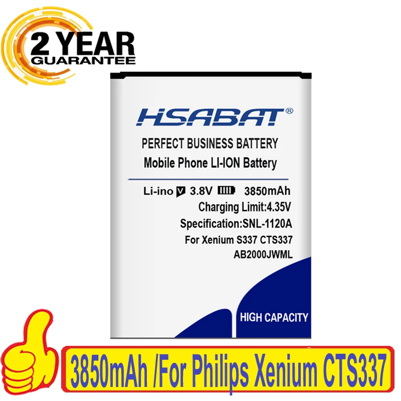 Аккумулятор AB2000JWML для Philips Xenium CTS337 S337 высокое качество 3850 мАч|Аккумуляторы